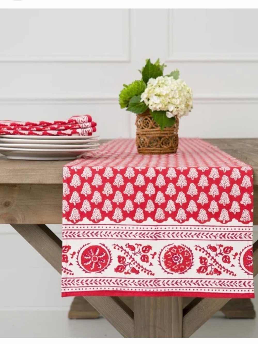 Pomegranate Pom Buti Red Table Runner